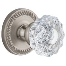 Antique Vintage Crystal Dummy Door Knob Set with Fluted Crystal Knob and Solid Brass Round Rose