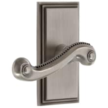 Carre Solid Brass Rose Right Handed Passage Door Lever Set with Newport Lever and 2-3/4" Backset
