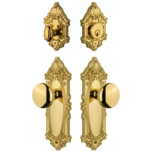 Grande Victorian Solid Brass Single Cylinder Keyed Entry Knobset and Deadbolt Combo Pack with Fifth Avenue Knob and 2-3/8" Backset