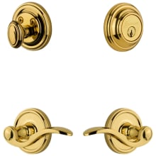 Georgetown Solid Brass Right Handed Single Cylinder Keyed Entry Leverset and Deadbolt Combo Pack with Bellagio Lever and 2-3/8" Backset