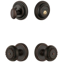 Georgetown Solid Brass Single Cylinder Keyed Entry Knobset and Deadbolt Combo Pack with Parthenon Knob and 2-3/8" Backset