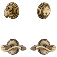 Georgetown Solid Brass Right Handed Single Cylinder Keyed Entry Leverset and Deadbolt Combo Pack with Portofino Lever and 2-3/8" Backset