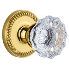 Newport Solid Brass Rose Privacy Door Knob Set with Fontainebleau Crystal Knob and 2-3/8" Backset