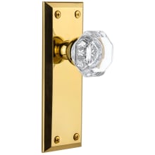 Vintage Antique Privacy Door Knob Set with Octagon Crystal Knob, Long Fifth Avenue Backplate 2-3/8" Backset