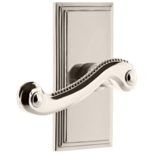 Carre Solid Brass Rose Left Handed Privacy Door Lever Set with Newport Lever and 2-3/8" Backset