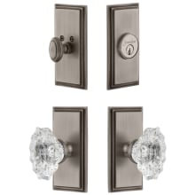 Carre Solid Brass Single Cylinder Keyed Entry Knobset and Deadbolt Combo Pack with Biarritz Crystal Knob and 2-3/8" Backset