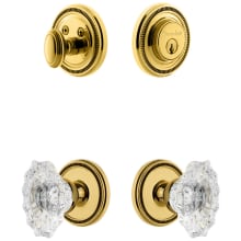 Soleil Solid Brass Single Cylinder Keyed Entry Knobset and Deadbolt Combo Pack with Biarritz Crystal Knob and 2-3/8" Backset