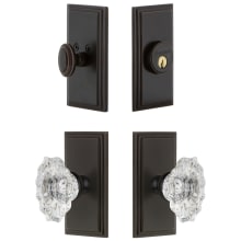 Carre Solid Brass Single Cylinder Keyed Entry Knobset and Deadbolt Combo Pack with Biarritz Crystal Knob and 2-3/4" Backset