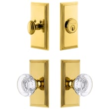 Carre Solid Brass Single Cylinder Keyed Entry Knobset and Deadbolt Combo Pack with Bordeaux Crystal Knob and 2-3/4" Backset