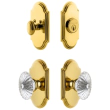 Arc Solid Brass Single Cylinder Keyed Entry Knobset and Deadbolt Combo Pack with Burgundy Crystal Knob and 2-3/8" Backset