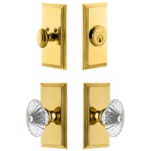 Carre Solid Brass Single Cylinder Keyed Entry Knobset and Deadbolt Combo Pack with Burgundy Crystal Knob and 2-3/8" Backset