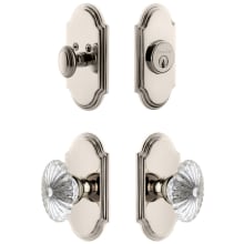 Arc Solid Brass Single Cylinder Keyed Entry Knobset and Deadbolt Combo Pack with Burgundy Crystal Knob and 2-3/8" Backset