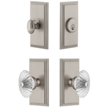 Carre Solid Brass Single Cylinder Keyed Entry Knobset and Deadbolt Combo Pack with Burgundy Crystal Knob and 2-3/8" Backset