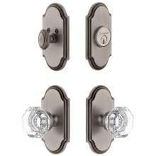 Arc Solid Brass Single Cylinder Keyed Entry Knobset and Deadbolt Combo Pack with Chambord Crystal Knob and 2-3/8" Backset