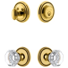 Soleil Solid Brass Single Cylinder Keyed Entry Knobset and Deadbolt Combo Pack with Chambord Crystal Knob and 2-3/8" Backset