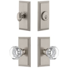 Carre Solid Brass Single Cylinder Keyed Entry Knobset and Deadbolt Combo Pack with Chambord Crystal Knob and 2-3/8" Backset
