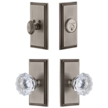 Carre Solid Brass Single Cylinder Keyed Entry Knobset and Deadbolt Combo Pack with Fontainebleau Crystal Knob and 2-3/8" Backset