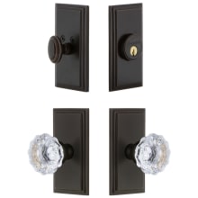 Carre Solid Brass Single Cylinder Keyed Entry Knobset and Deadbolt Combo Pack with Fontainebleau Crystal Knob and 2-3/8" Backset