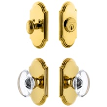 Arc Solid Brass Single Cylinder Keyed Entry Knobset and Deadbolt Combo Pack with Provence Crystal Knob and 2-3/4" Backset
