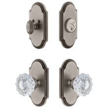 Arc Solid Brass Single Cylinder Keyed Entry Knobset and Deadbolt Combo Pack with Versailles Crystal Knob and 2-3/8" Backset