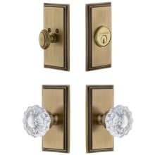 Carre Solid Brass Single Cylinder Keyed Entry Knobset and Deadbolt Combo Pack with Versailles Crystal Knob and 2-3/4" Backset