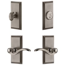 Carre Solid Brass Left Handed Single Cylinder Keyed Entry Leverset and Deadbolt Combo Pack with Bellagio Lever and 2-3/8" Backset
