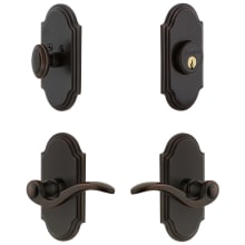 Arc Solid Brass Left Handed Single Cylinder Keyed Entry Leverset and Deadbolt Combo Pack with Bellagio Lever and 2-3/4" Backset