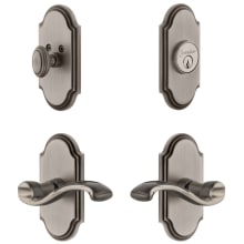 Arc Solid Brass Left Handed Single Cylinder Keyed Entry Leverset and Deadbolt Combo Pack with Portofino Lever and 2-3/8" Backset