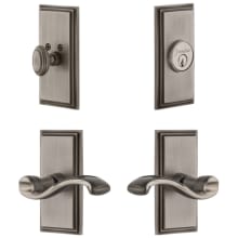 Carre Solid Brass Left Handed Single Cylinder Keyed Entry Leverset and Deadbolt Combo Pack with Portofino Lever and 2-3/8" Backset