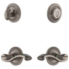 Circulaire Solid Brass Left Handed Single Cylinder Keyed Entry Leverset and Deadbolt Combo Pack with Portofino Lever and 2-3/4" Backset