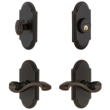Arc Solid Brass Left Handed Single Cylinder Keyed Entry Leverset and Deadbolt Combo Pack with Portofino Lever and 2-3/4" Backset
