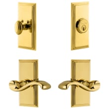 Carre Solid Brass Right Handed Single Cylinder Keyed Entry Leverset and Deadbolt Combo Pack with Portofino Lever and 2-3/8" Backset