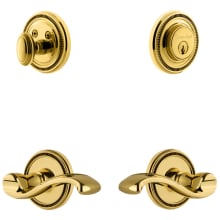 Soleil Solid Brass Right Handed Single Cylinder Keyed Entry Leverset and Deadbolt Combo Pack with Portofino Lever and 2-3/4" Backset