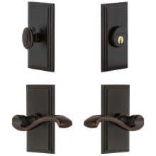 Carre Solid Brass Right Handed Single Cylinder Keyed Entry Leverset and Deadbolt Combo Pack with Portofino Lever and 2-3/4" Backset