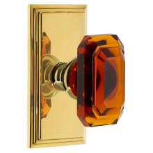 Carre Solid Brass Privacy Set with Baguette Amber Crystal Knob and 2-3/8" Backset