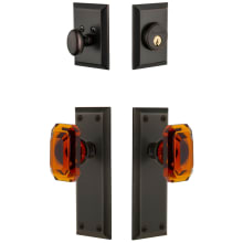 Fifth Avenue Solid Brass Single Cylinder Keyed Entry Knobset and Deadbolt Combo Pack with Baguette Amber Crystal Knob and 2-3/8" Backset