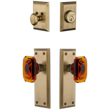 Fifth Avenue Solid Brass Single Cylinder Keyed Entry Knobset and Deadbolt Combo Pack with Baguette Amber Crystal Knob and 2-3/8" Backset