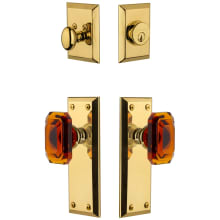 Fifth Avenue Solid Brass Single Cylinder Keyed Entry Knobset and Deadbolt Combo Pack with Baguette Amber Crystal Knob and 2-3/4" Backset