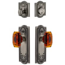 Parthenon Solid Brass Single Cylinder Keyed Entry Knobset and Deadbolt Combo Pack with Baguette Amber Crystal Knob and 2-3/4" Backset