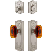 Parthenon Solid Brass Single Cylinder Keyed Entry Knobset and Deadbolt Combo Pack with Baguette Amber Crystal Knob and 2-3/4" Backset