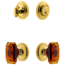 Circulaire Solid Brass Single Cylinder Keyed Entry Knobset and Deadbolt Combo Pack with Baguette Amber Crystal Knob and 2-3/4" Backset
