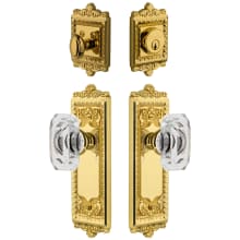 Windsor Solid Brass Single Cylinder Keyed Entry Knobset and Deadbolt Combo Pack with Baguette Clear Crystal Knob and 2-3/8" Backset