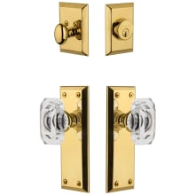 Fifth Avenue Solid Brass Single Cylinder Keyed Entry Knobset and Deadbolt Combo Pack with Baguette Clear Crystal Knob and 2-3/4" Backset