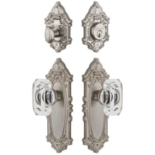 Grande Victorian Solid Brass Single Cylinder Keyed Entry Knobset and Deadbolt Combo Pack with Baguette Clear Crystal Knob and 2-3/4" Backset