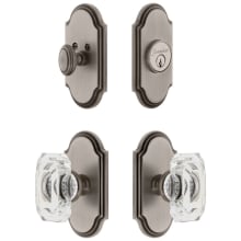 Arc Solid Brass Single Cylinder Keyed Entry Knobset and Deadbolt Combo Pack with Baguette Clear Crystal Knob and 2-3/4" Backset