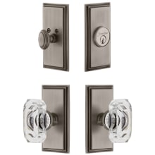 Carre Solid Brass Single Cylinder Keyed Entry Knobset and Deadbolt Combo Pack with Baguette Clear Crystal Knob and 2-3/4" Backset