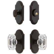 Arc Solid Brass Single Cylinder Keyed Entry Knobset and Deadbolt Combo Pack with Baguette Clear Crystal Knob and 2-3/4" Backset