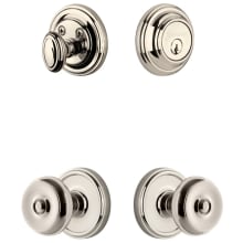 Circulaire Solid Brass Single Cylinder Keyed Entry Knobset and Deadbolt Combo Pack with Bouton Knob and 2-3/8" Backset