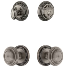 Newport Solid Brass Single Cylinder Keyed Entry Knobset and Deadbolt Combo Pack with Circulaire Knob and 2-3/4" Backset
