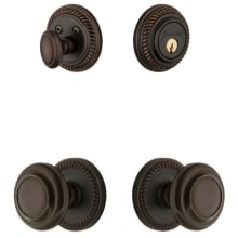 Newport Solid Brass Single Cylinder Keyed Entry Knobset and Deadbolt Combo Pack with Circulaire Knob and 2-3/8" Backset